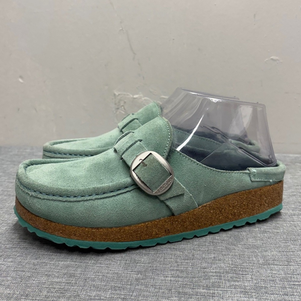 Birkenstock Buckley Clog Women 37 Mineral Suede Shearling Moccasin Teal Sole T81